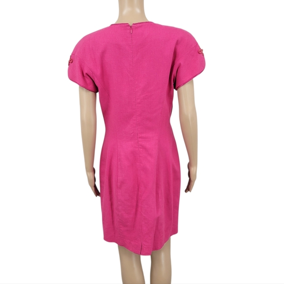 Adrianna Papell Vintage Linen Blend Short Tuplip Sleeve Sheath Dress - Picture 3 of 15